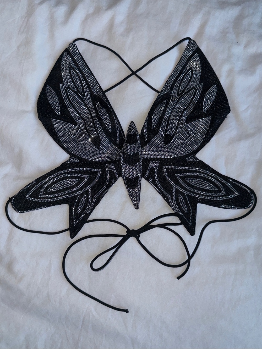 Sequin Butterfly Halter Top | Open Back | Black